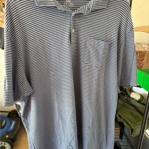 Peter Millar Men's Blue and White Striped Casual Shirt